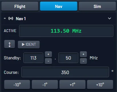 Radio Navigator VHF NAV 1 radio with frequency tuning and standby swap