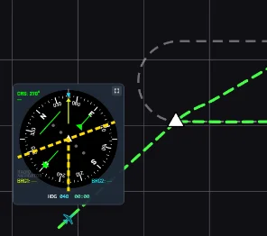 Image showing the HSI presentation of an aircraft approaching in the offset entry sector.